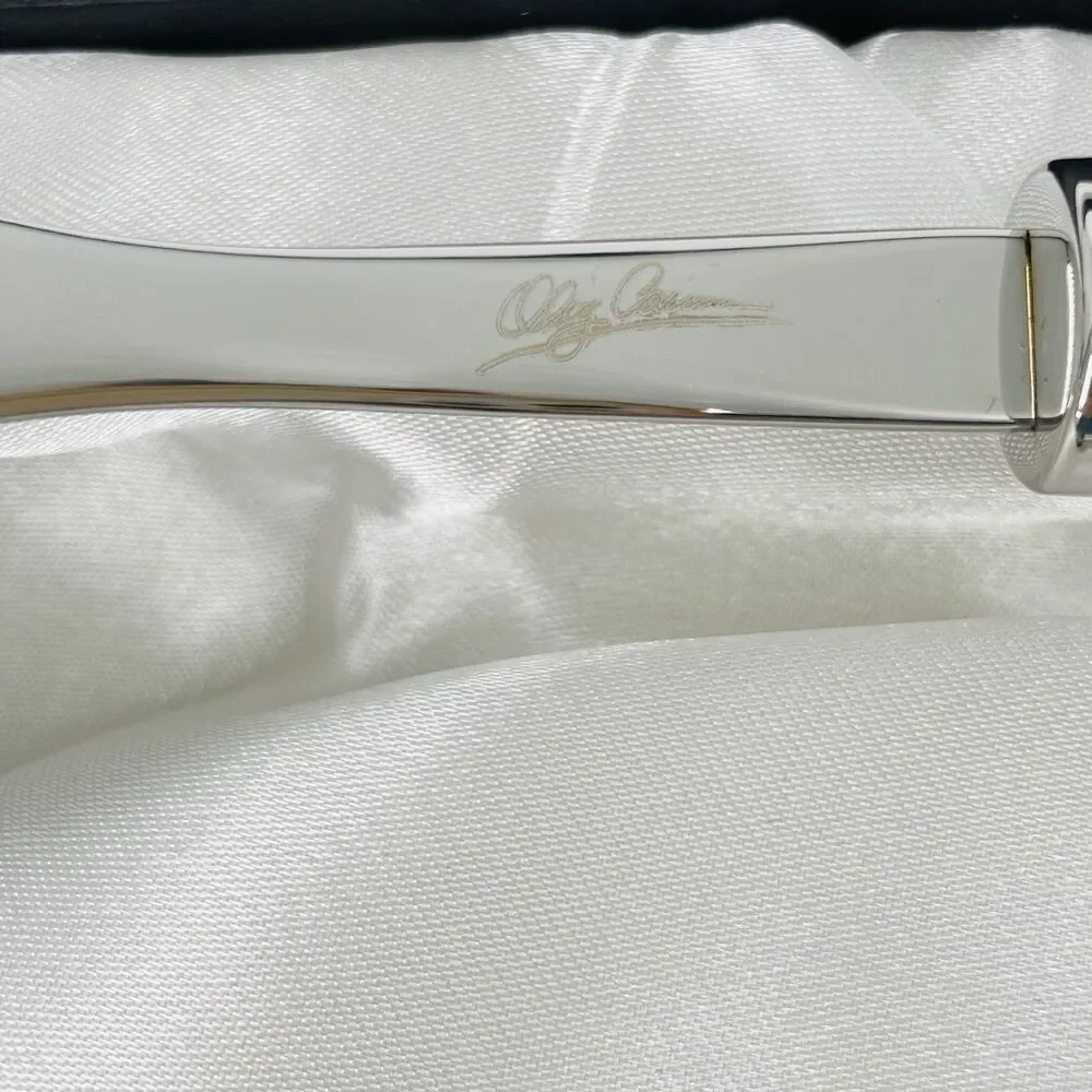 Oleg Cassini Stainless Salad Server Set Crystal Square Handles Satin Lined Box